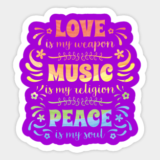 Hippie T-Shirt: Love, Music & Peace Sticker